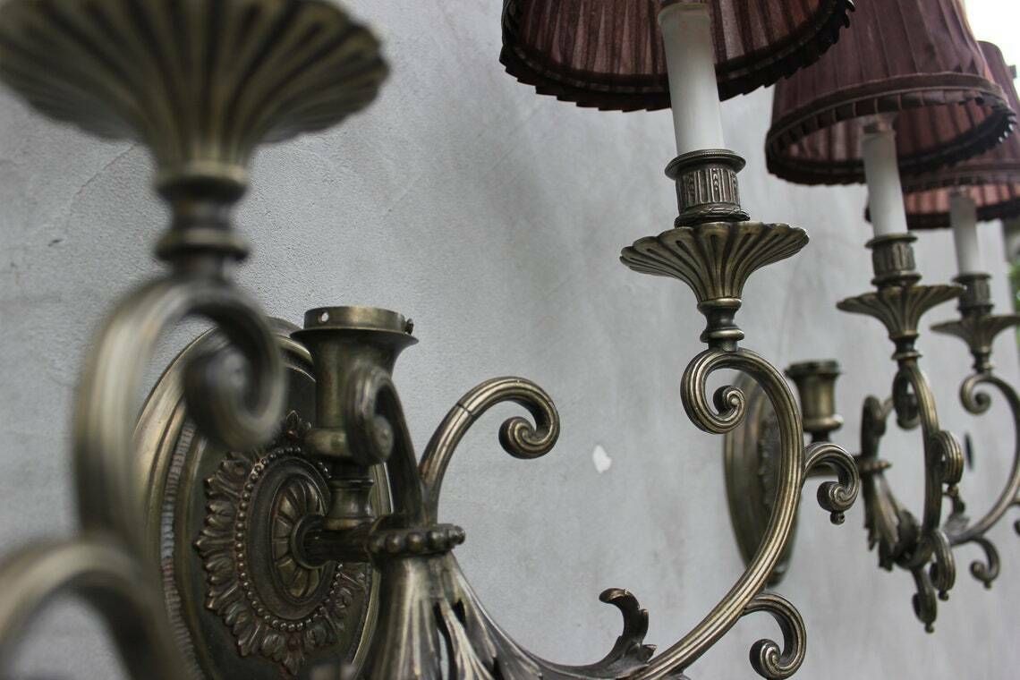 Rare Two Bronze Wall Sconces Edwardian Lighting Wall Lamps For Living Room, Hotel Lobby photo furniture