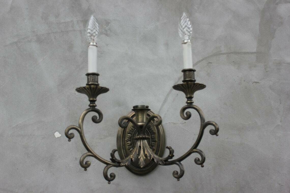 Rare Two Bronze Wall Sconces Edwardian Lighting Wall Lamps For Living Room, Hotel Lobby photo 539.0