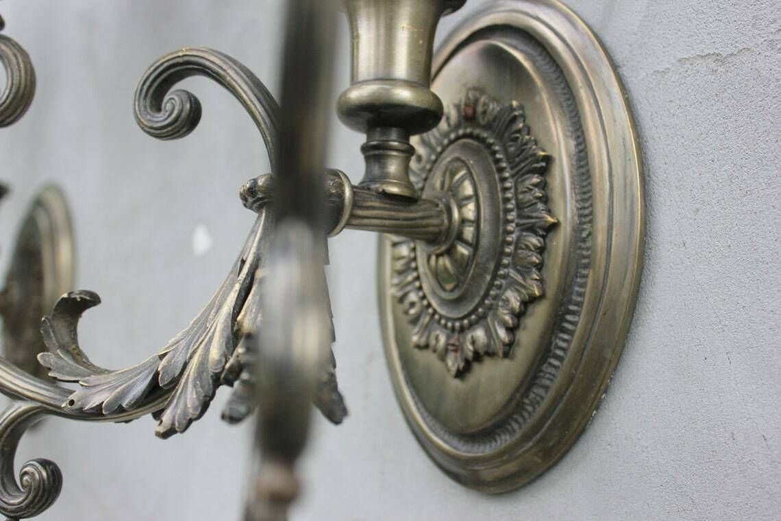 Rare Two Bronze Wall Sconces Edwardian Lighting Wall Lamps For Living Room, Hotel Lobby photo vintage