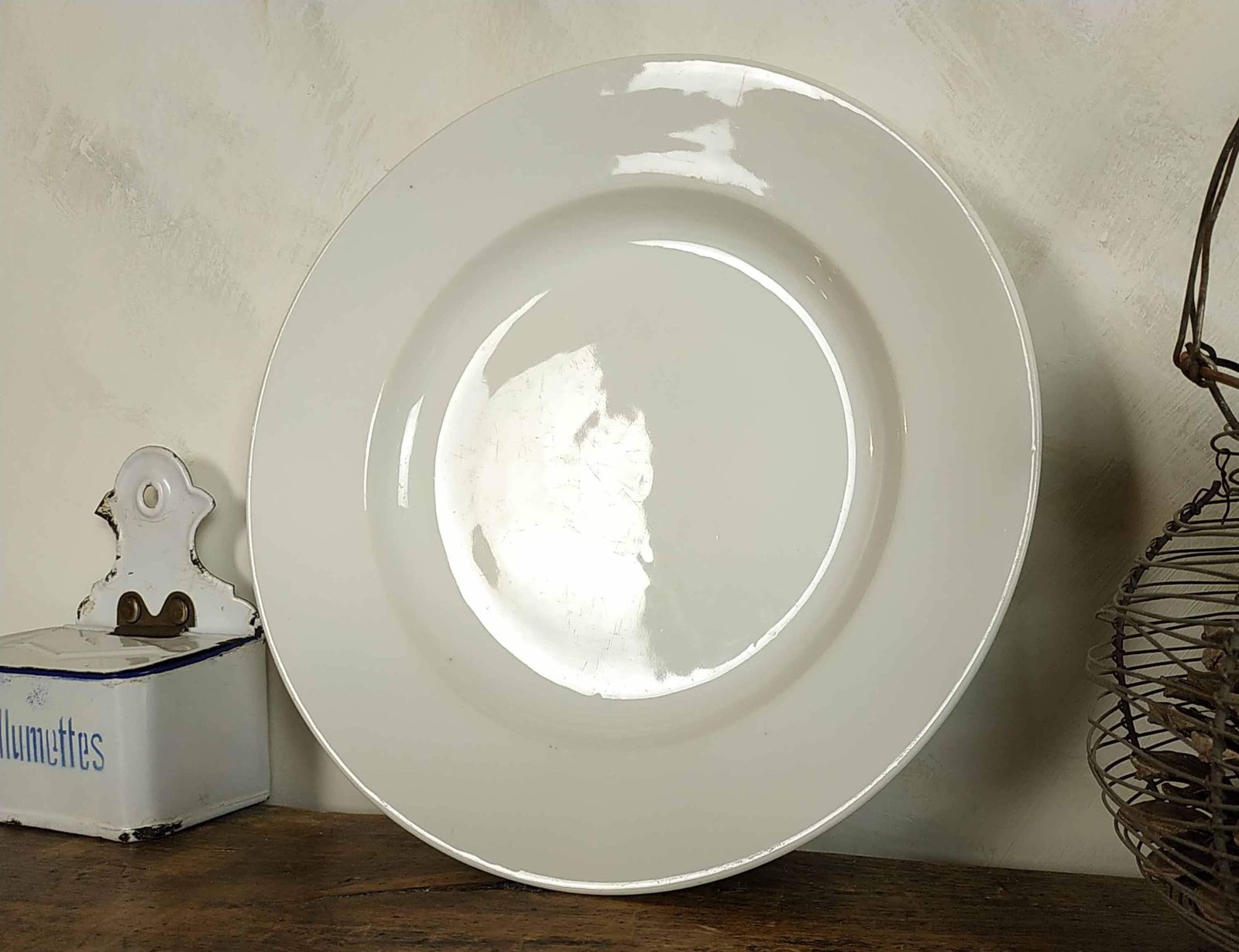 Large Antique French Porcelain Serving Dish, 1800s Ceramic Porcelaine De Paris Table Centerpiece, Limoges Shallow Pottery Bowl, Table Decor photo for sale