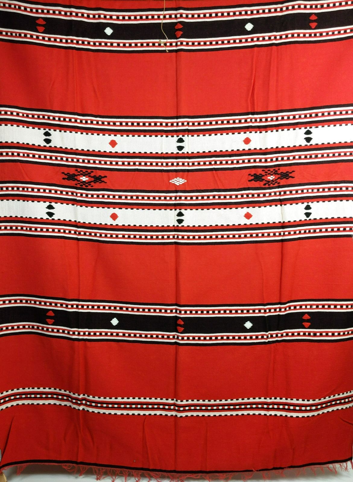 Large Vintage 1970s Moroccan Berber Nomadic Red And Black Striped Hand Made Flat Woven Wool 8.6ft By 4.7ft Blanket Cover Or Floor Rug photo furniture