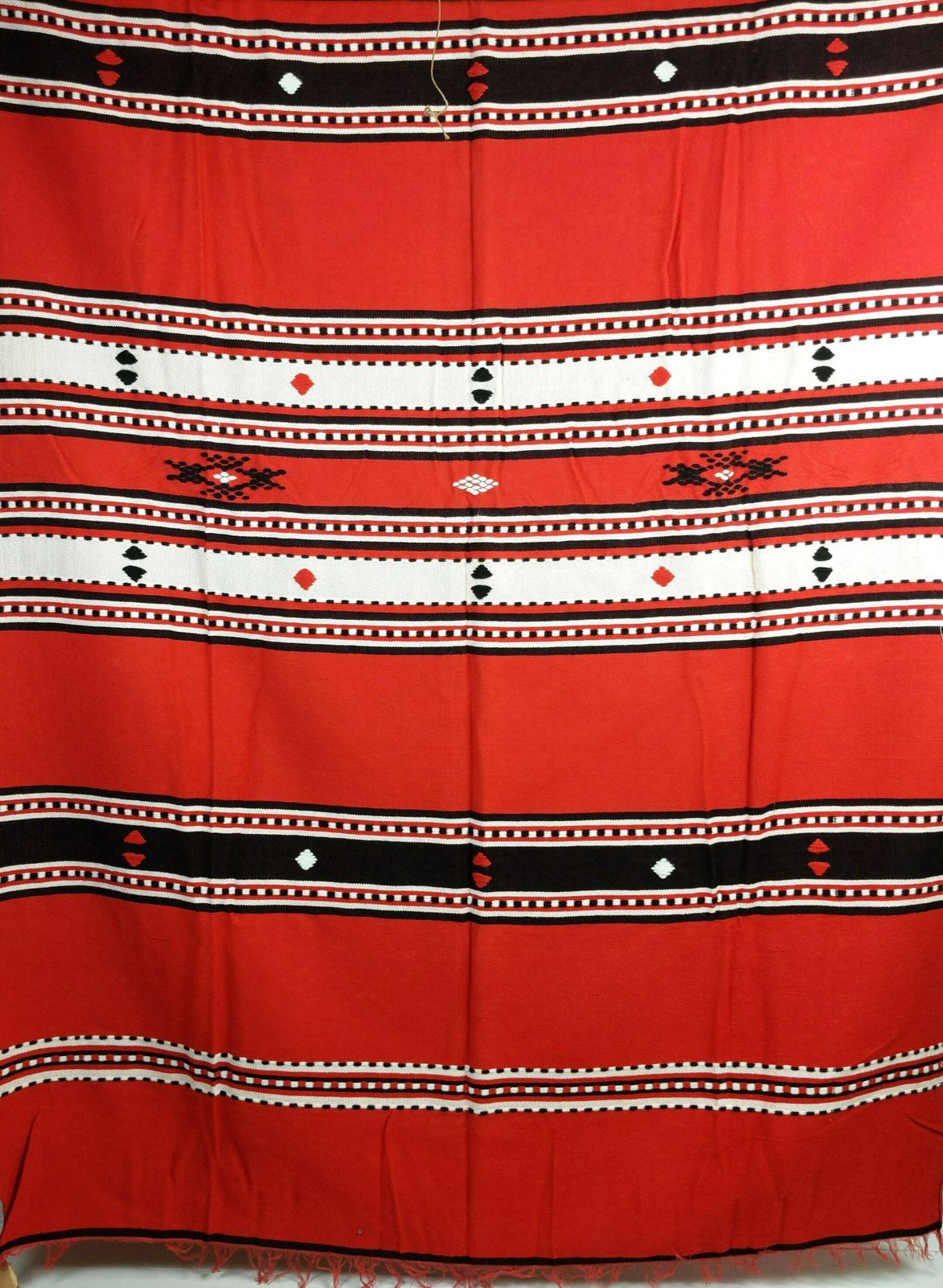 Large Vintage 1970s Moroccan Berber Nomadic Red And Black Striped Hand Made Flat Woven Wool 8.6ft By 4.7ft Blanket Cover Or Floor Rug photo 249.0