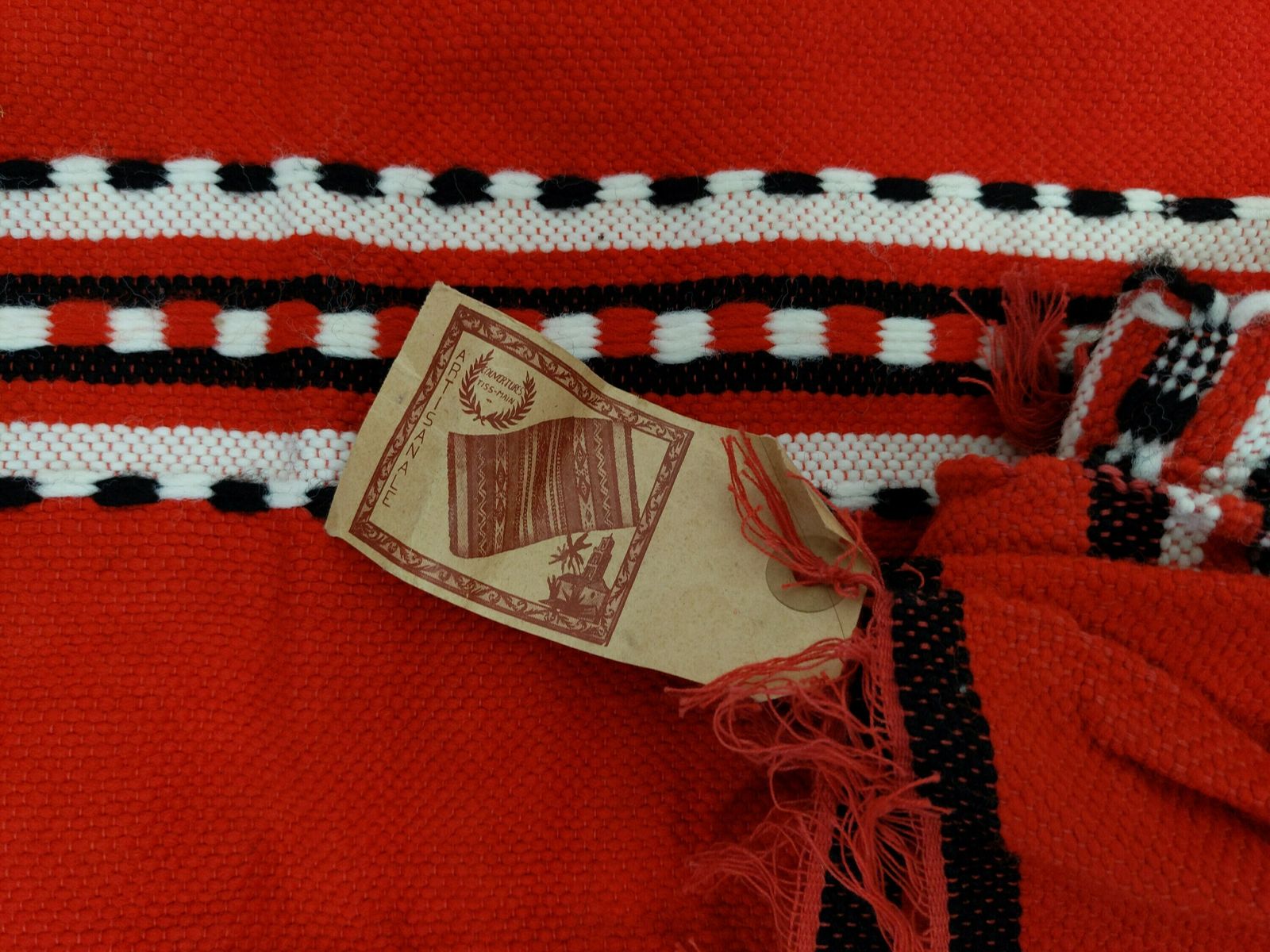Large Vintage 1970s Moroccan Berber Nomadic Red And Black Striped Hand Made Flat Woven Wool 8.6ft By 4.7ft Blanket Cover Or Floor Rug photo buy