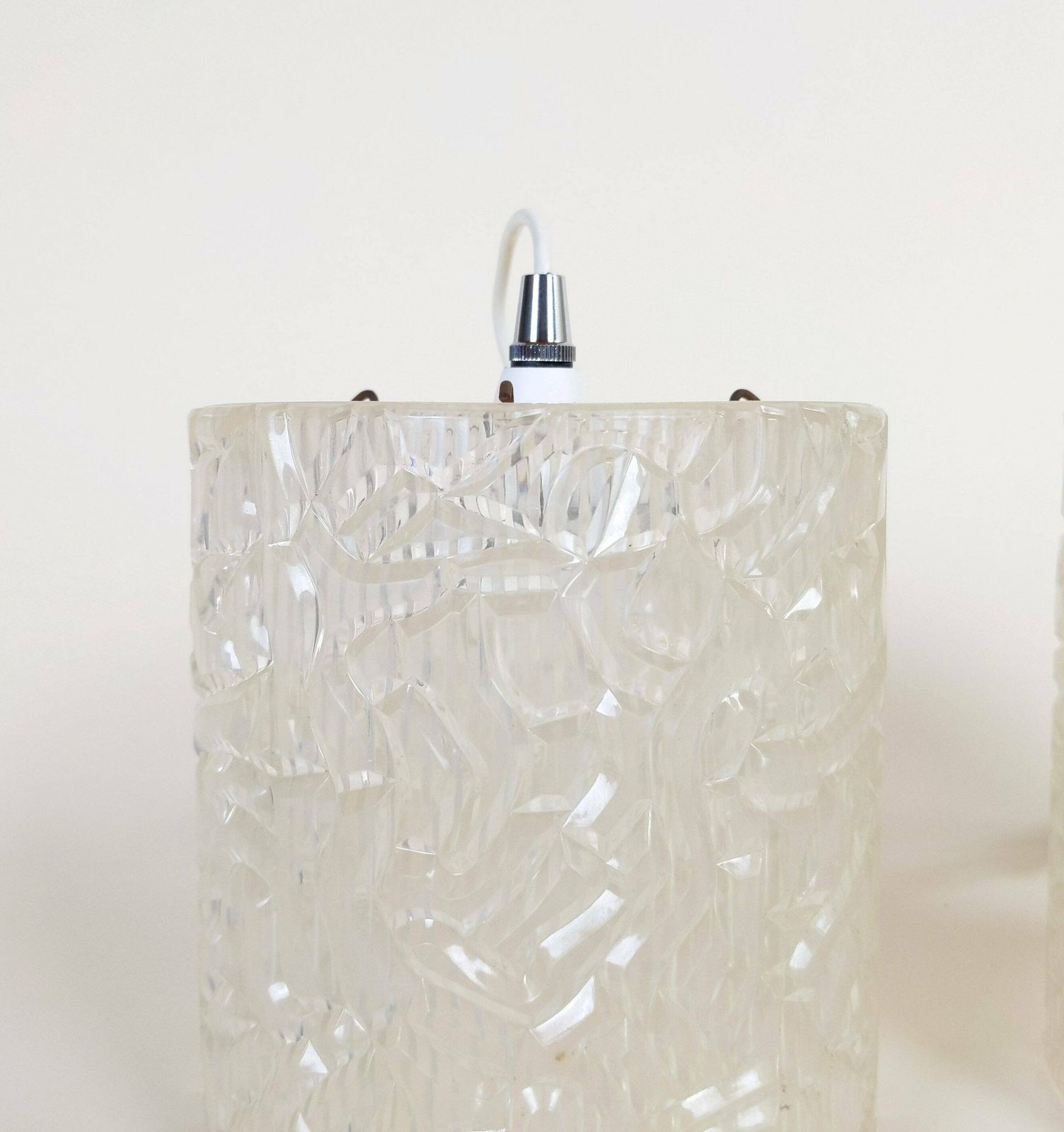 Pair Of Vintage French Clear Acrylic Hanging Swag Pendant Ceiling Lights, Mid Century Lighting, 1960s Plastic Lights photo buy