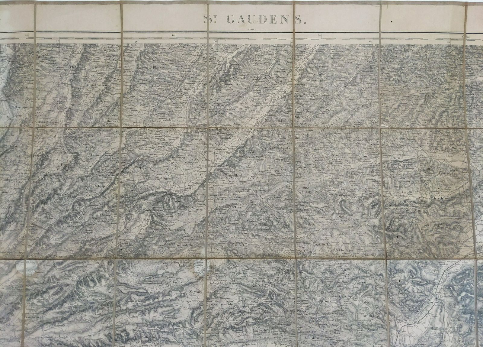 Antique French 19th Century Military Map Of St Gaudens France, 1860s Lemercier Folding Map On Fabric For Collectors photo furniture