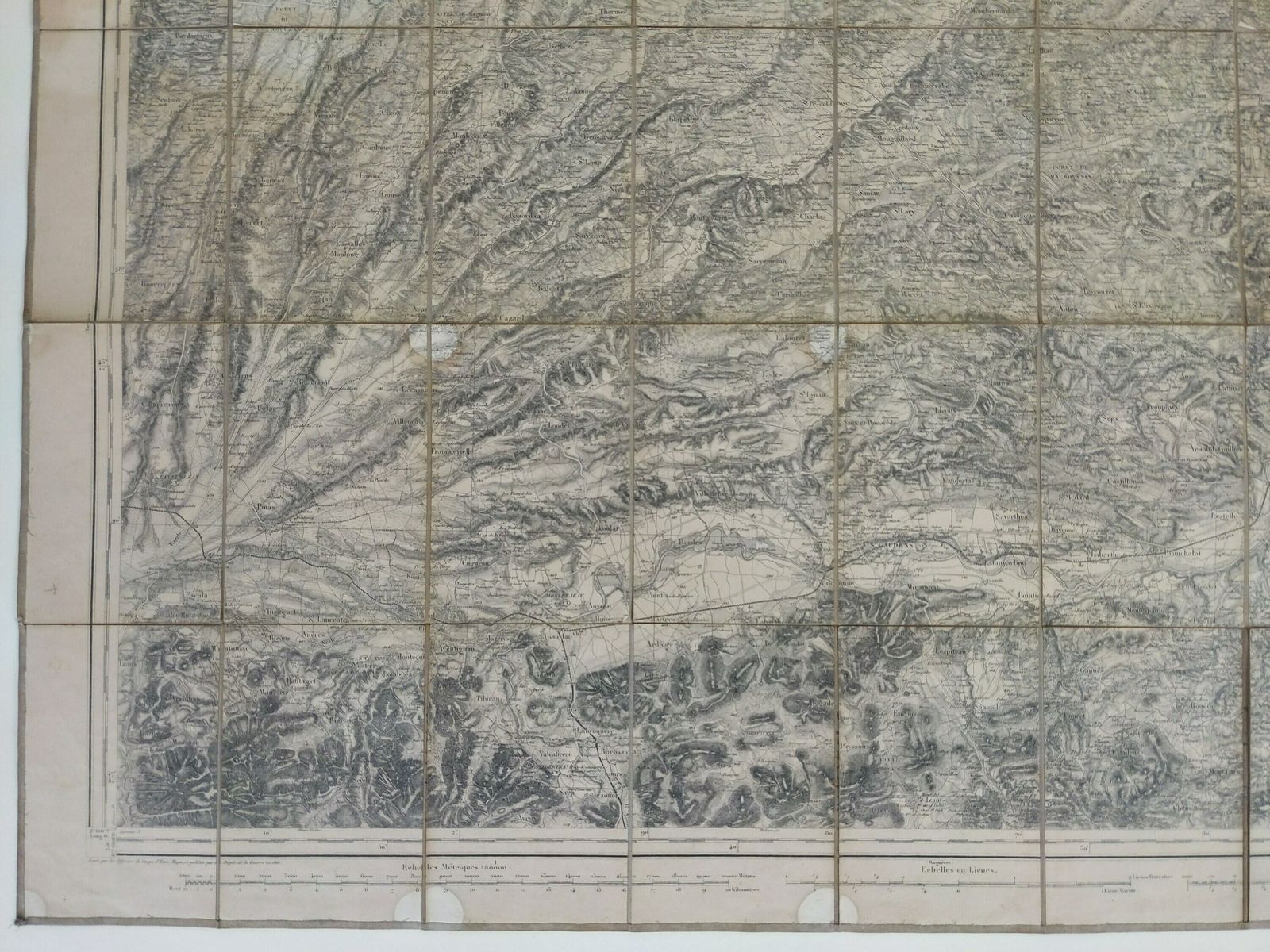 Antique French 19th Century Military Map Of St Gaudens France, 1860s Lemercier Folding Map On Fabric For Collectors photo for sale