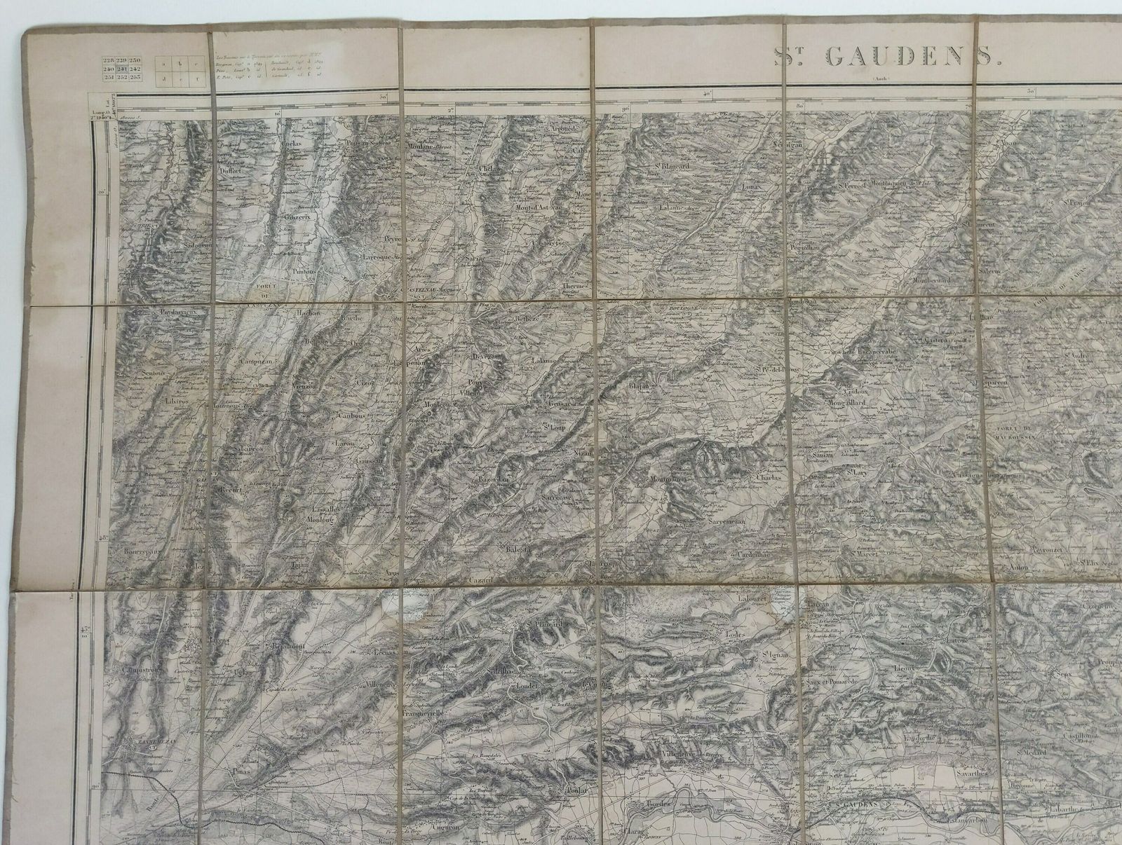 Antique French 19th Century Military Map Of St Gaudens France, 1860s Lemercier Folding Map On Fabric For Collectors photo 65.0