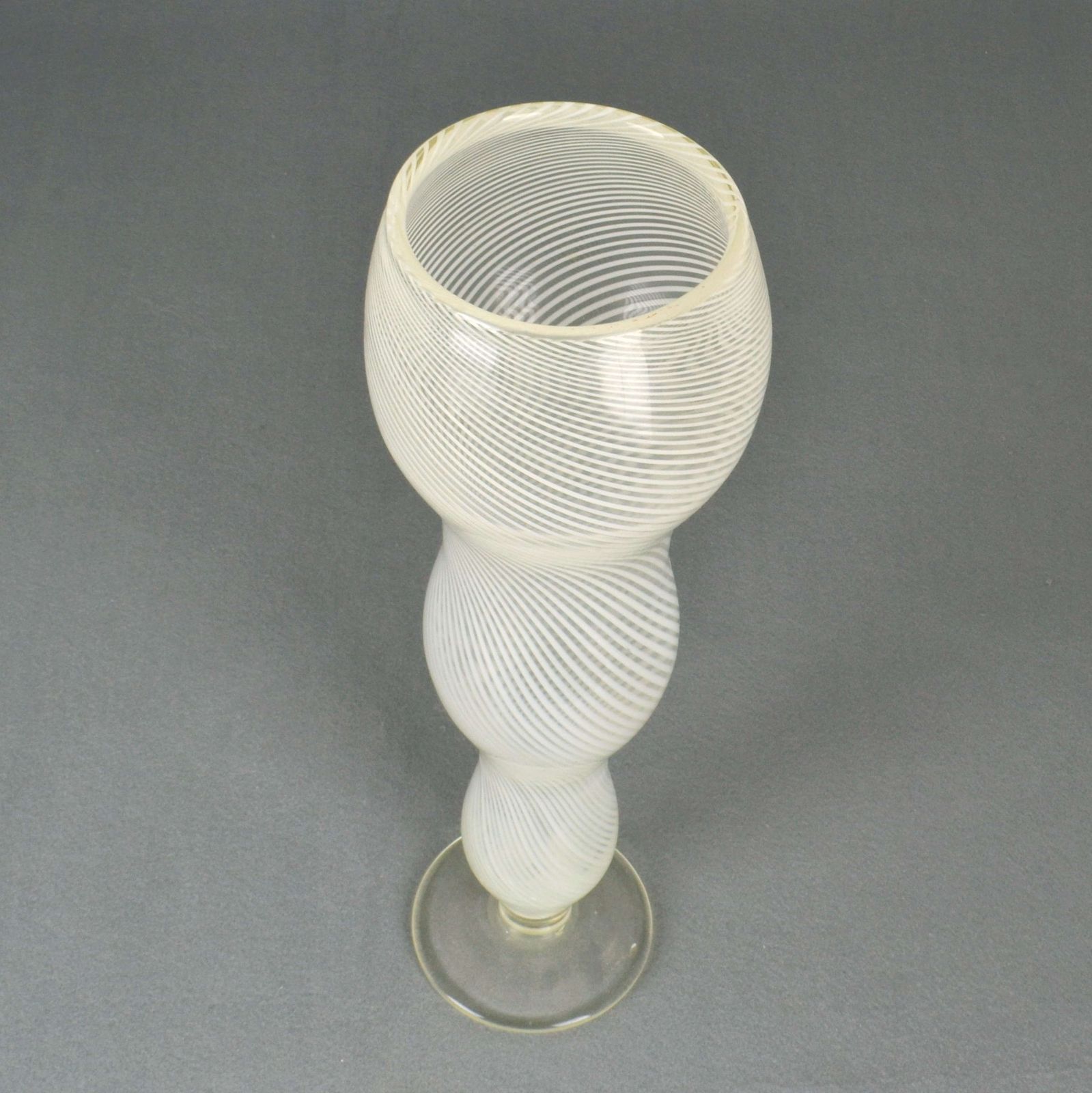 Tall Mezza Filigrana Footed White Murano Vase, Style Of Dino Martens photo vintage