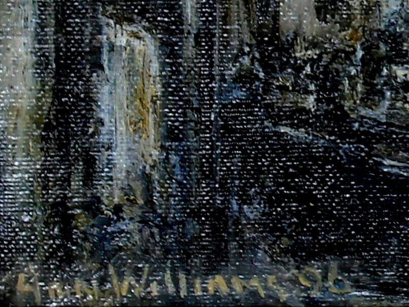 Oil On Board By Ann Williams. A Mining Village At Dusk photo for sale