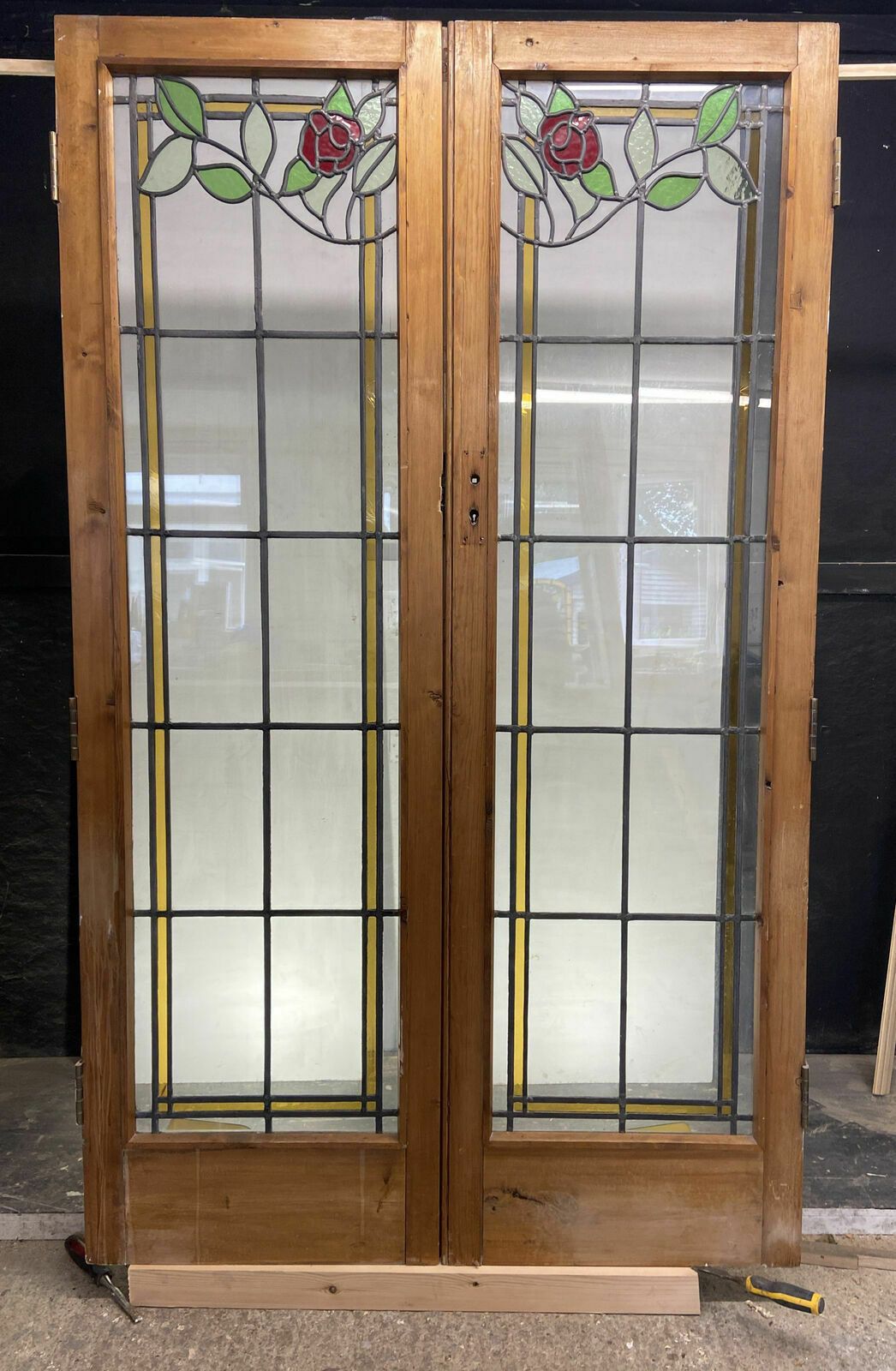 photo for sale Double Edwardian Stained Glass Doors Antique Period Reclaimed Old French Lead