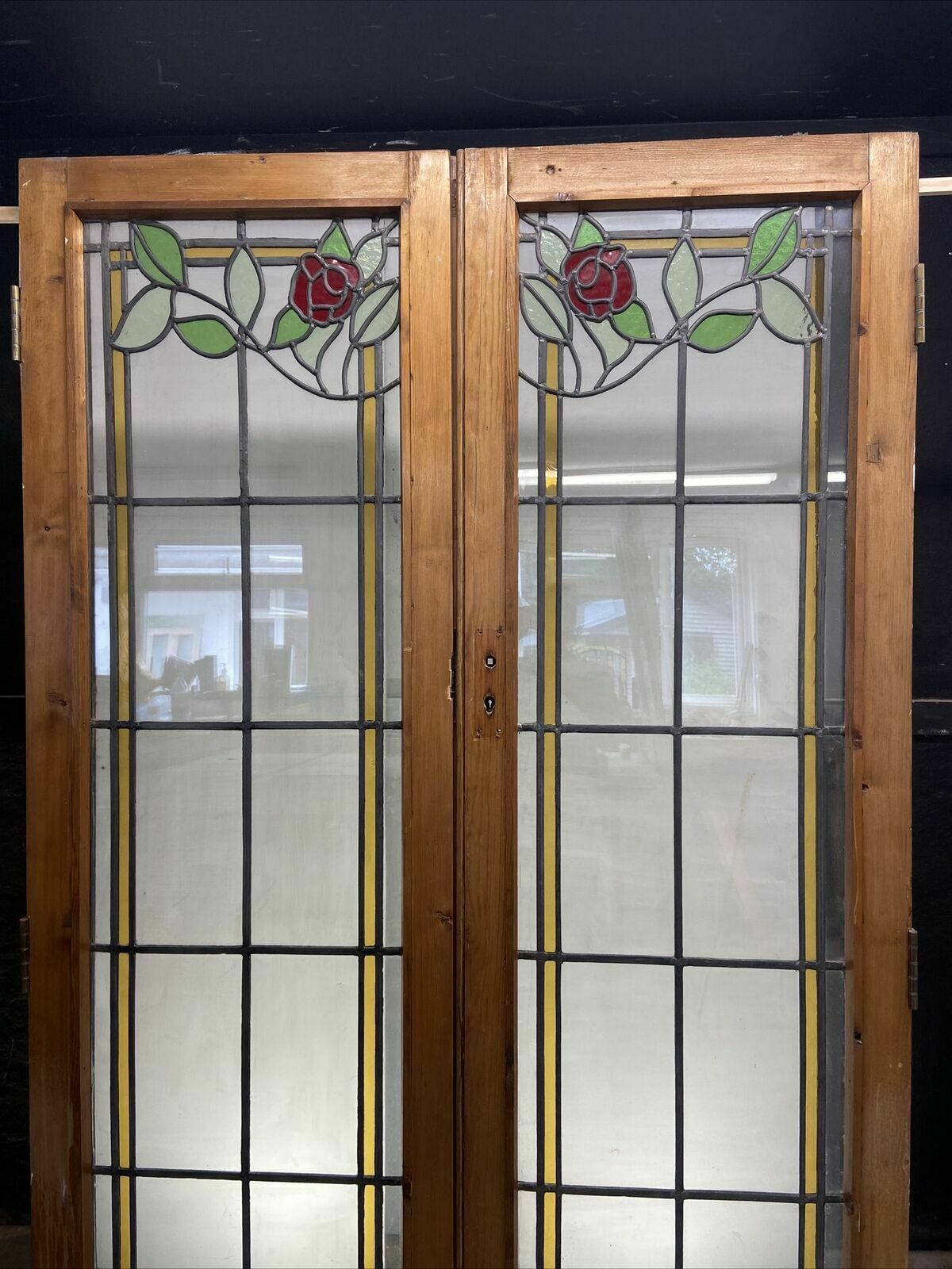 1947.0 Double Edwardian Stained Glass Doors Antique Period Reclaimed Old French Lead photo