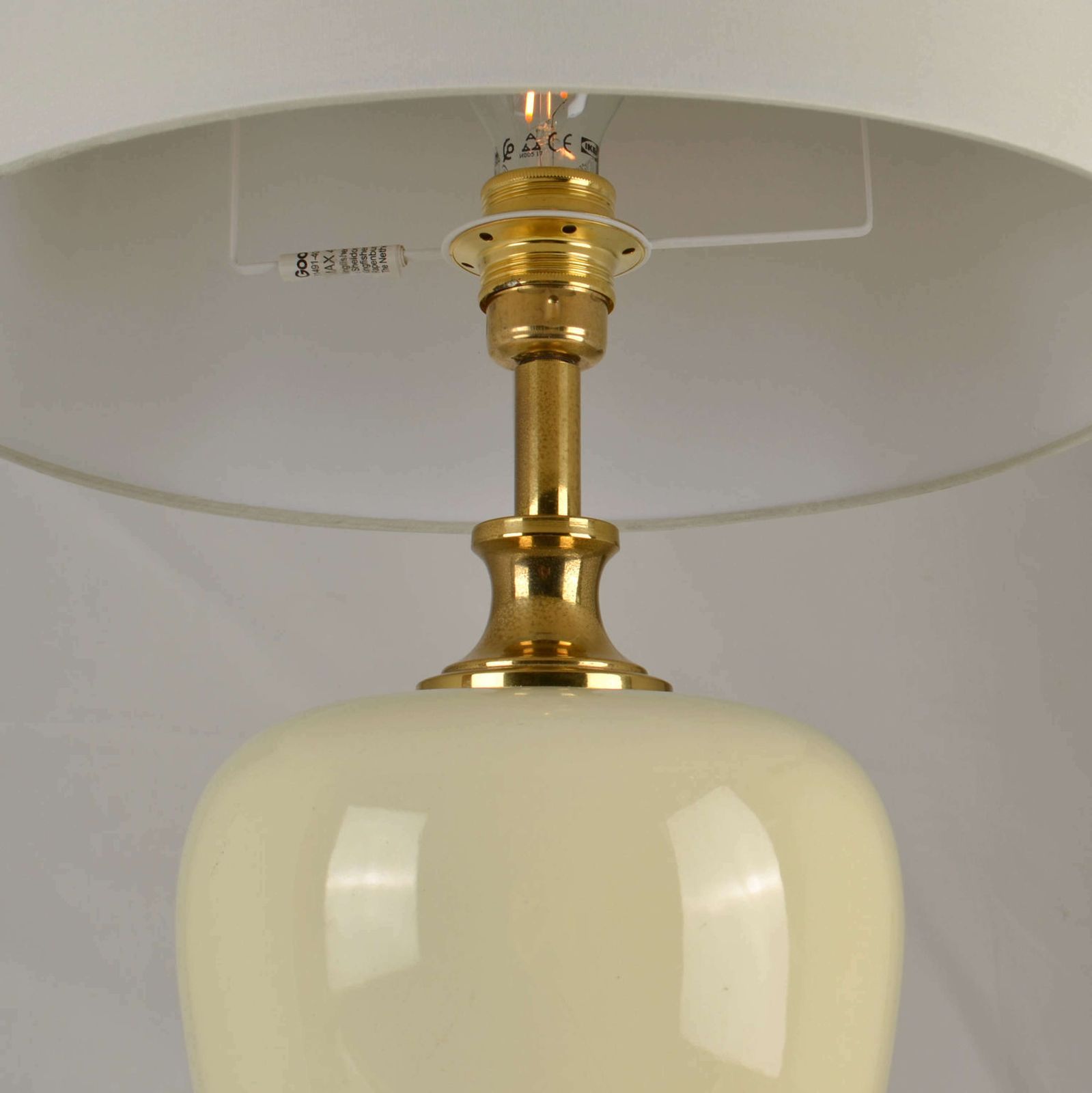 Lighting Pair Of Cream Porcelain And Brass Table Lamps By Zonca, Italy, 1970s photo