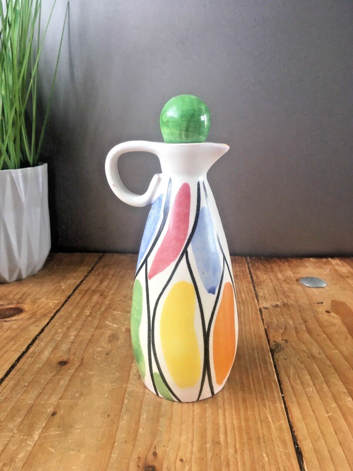 Mid Century Italian Pottery Multicoloured Vinegar Jug Bottle Pucci Ceramiche 50s By Pucci Ceramiche Of Umbertide photo for sale