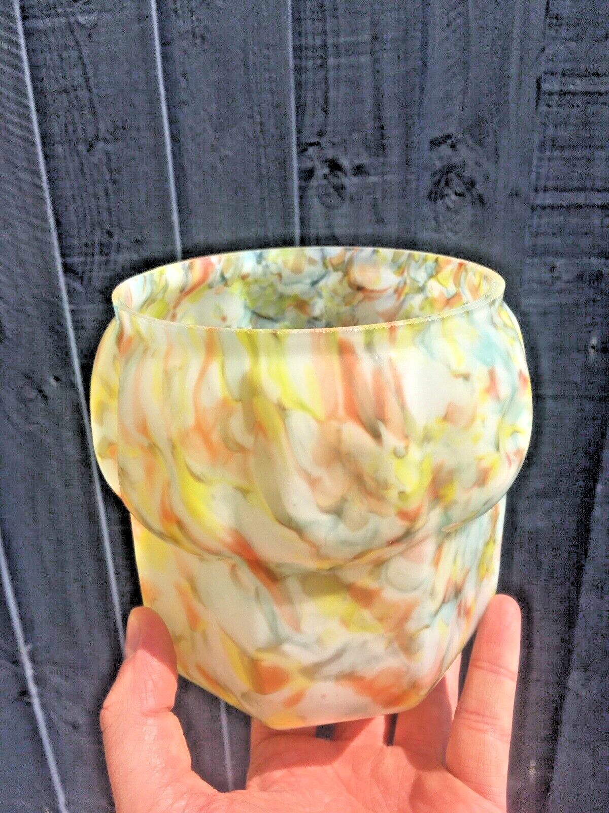 Art Deco Yellow Orange Marbled Geometric Spatter Glass Ceiling Light Lamp Shade photo buy