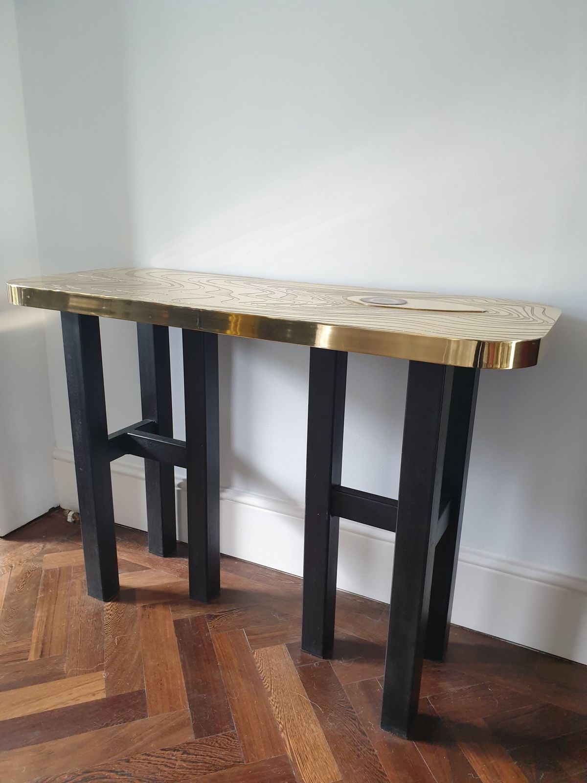 Brass And Lacquered Metal Console With Agate Insert By Lova Creation photo vinterior