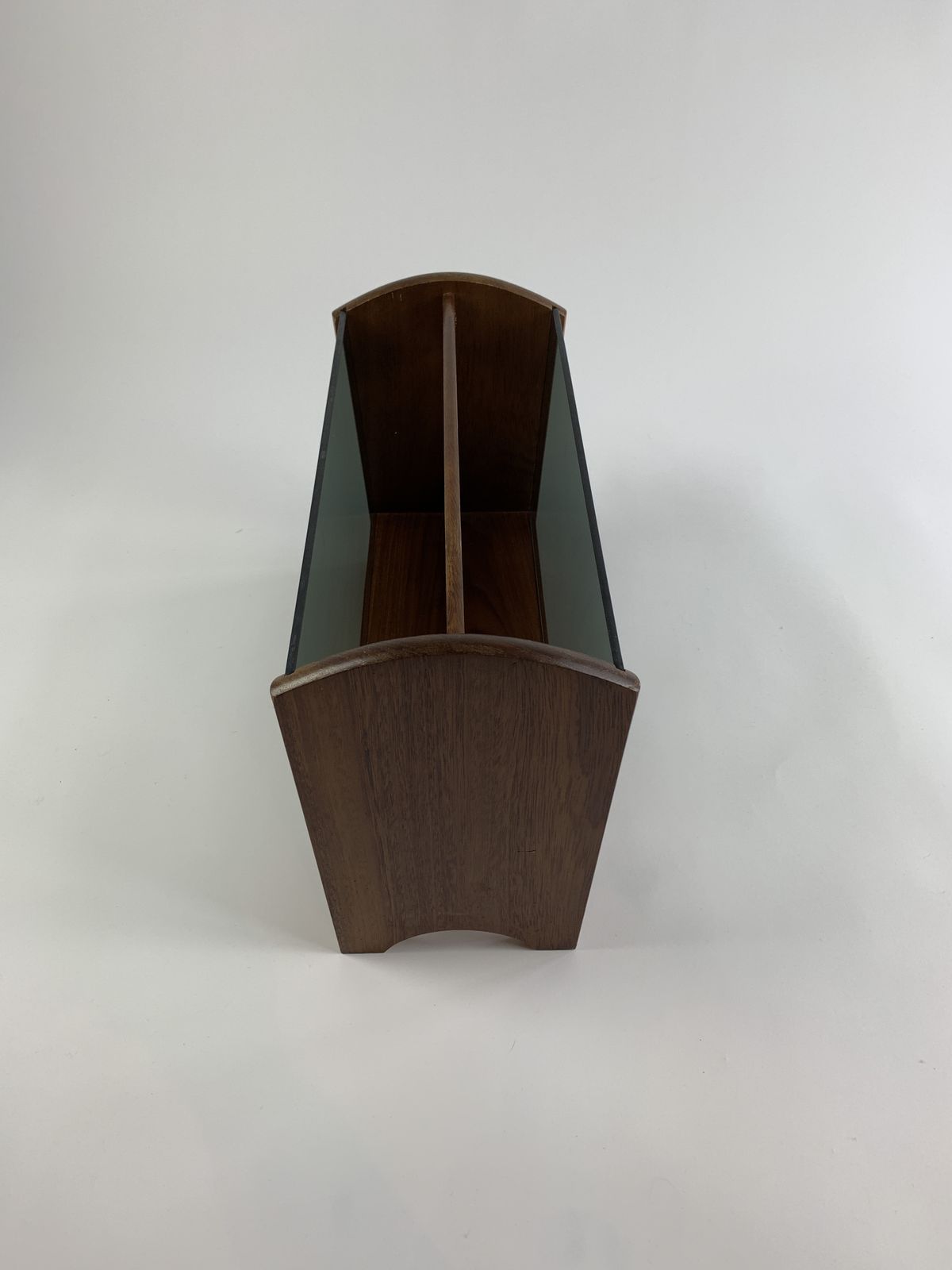 Mid Century Vintage Teak And Smoked Glass Magazine Rack photo vinterior