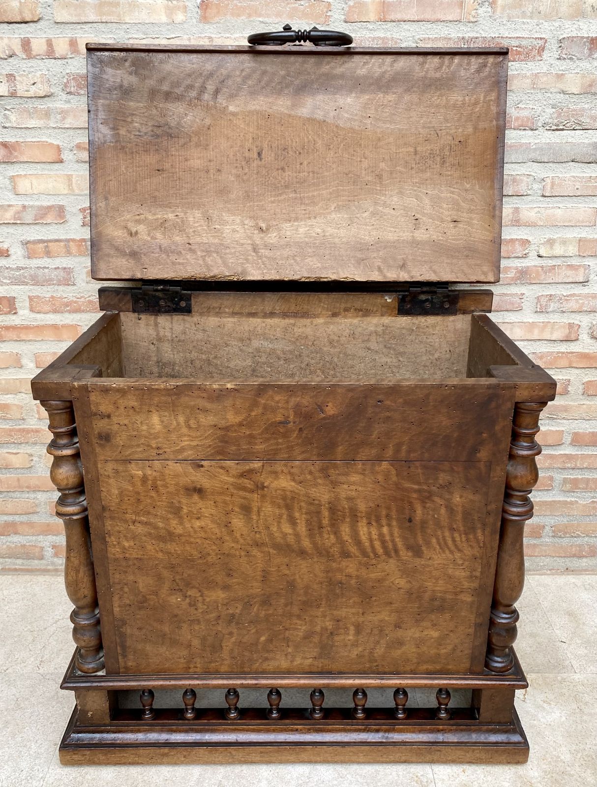 photo for sale Early 20th Century French Hand Carved Wooden Trunk
