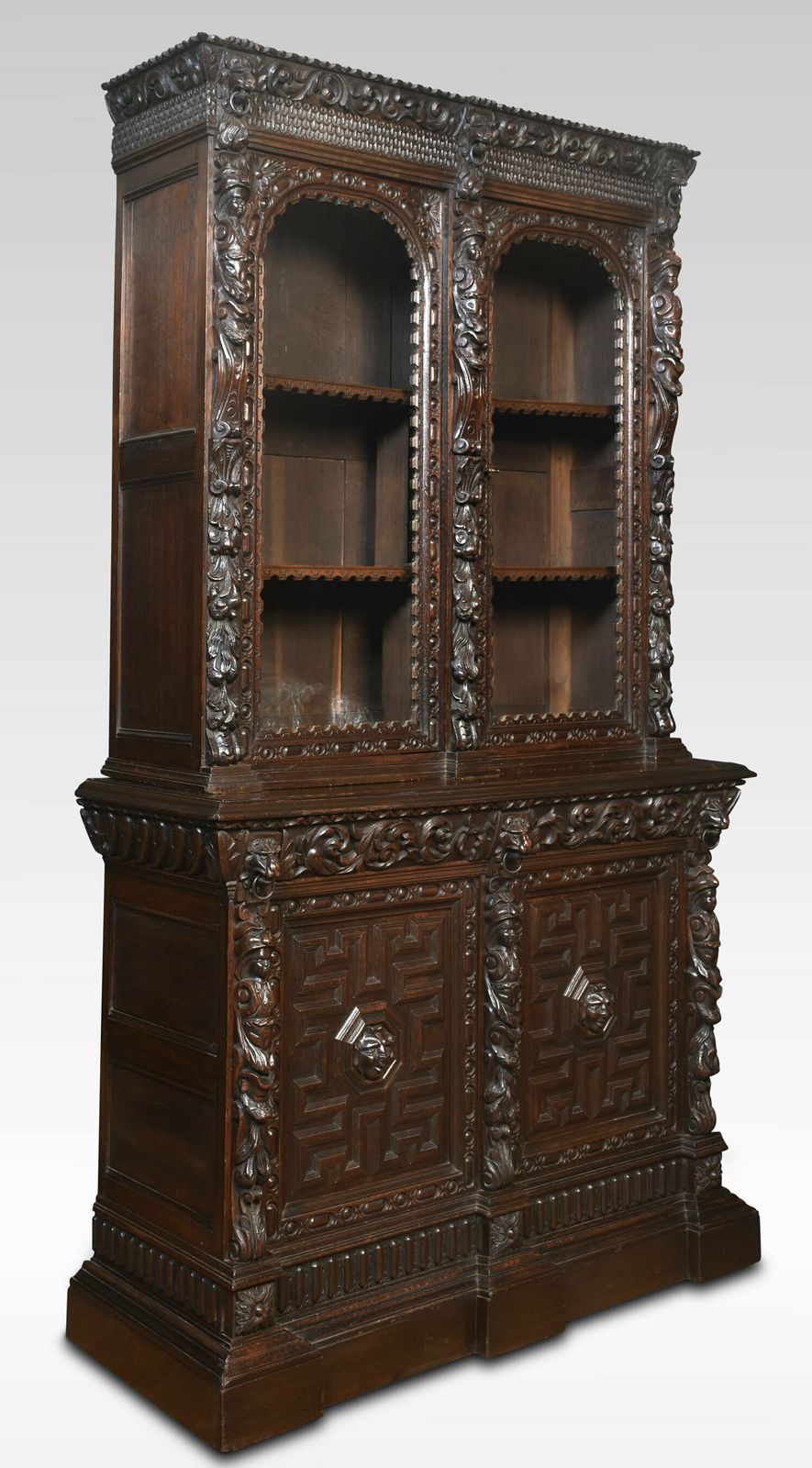 photo furniture Renaissance Revival Carved Oak Two Door Bookcase