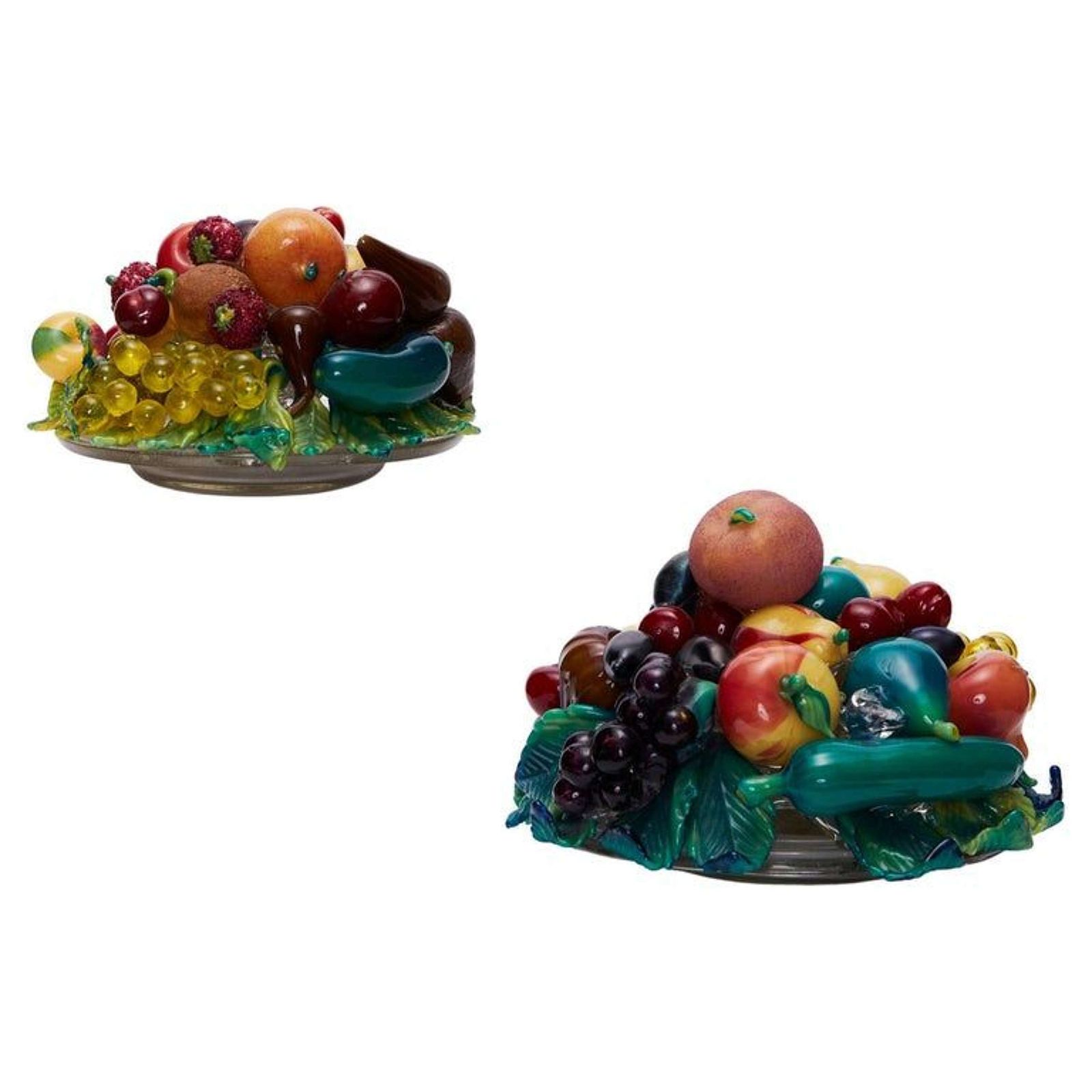 Pair Of Still Life Fruit Bowls Murano Glass By Aristi Barovier,1920's