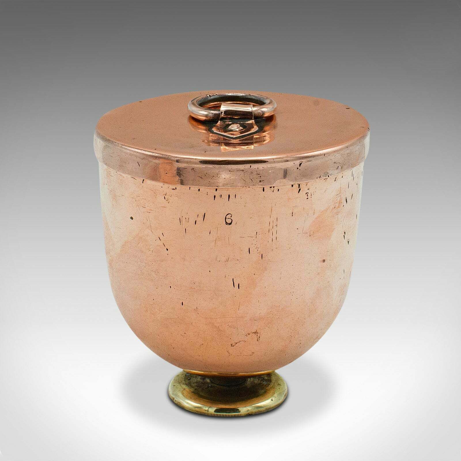 Pair Of Antique Ice Cream Moulds, English Copper Lidded Pots, Harrods photo for sale