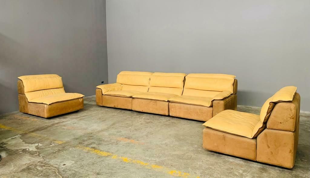 photo vintage Bogo Sofa In Leather And Suede, By Carlo Bartoli For Rossi Di Albizzate, Set Of 5