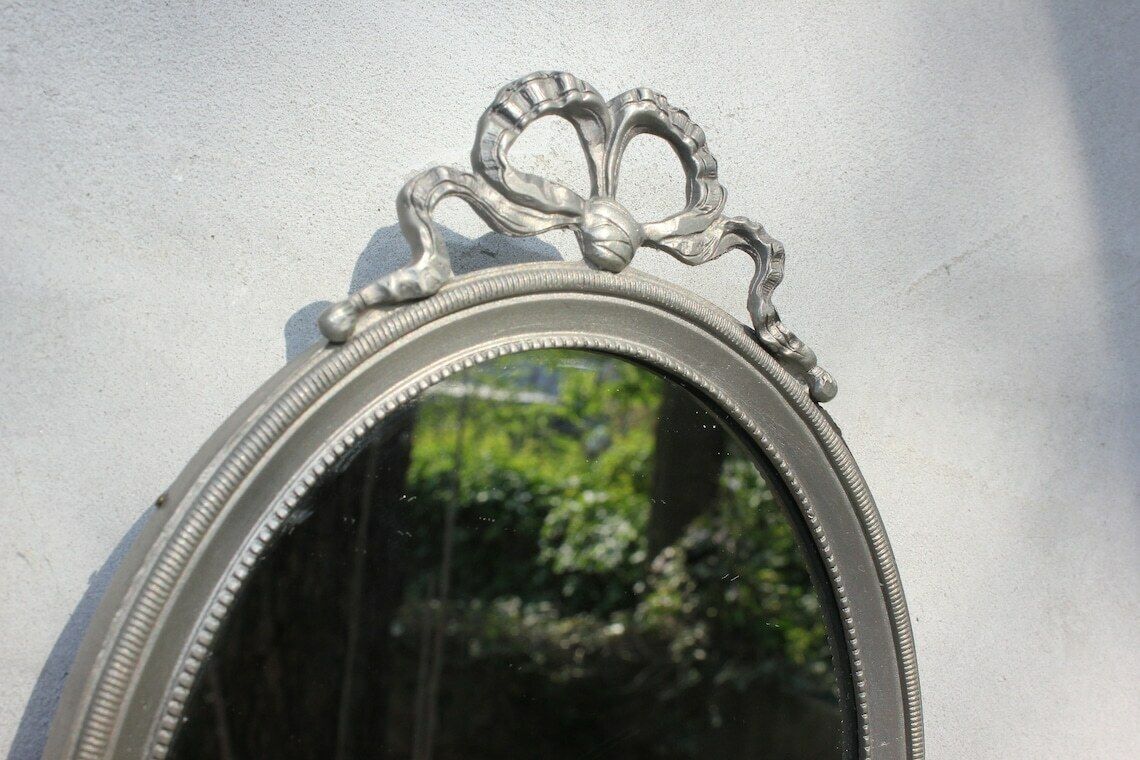 Two Side Wall Mirrors In Oval Pure Tin Frames, Bathroom Or Bedroom Home Interior And Design photo buy