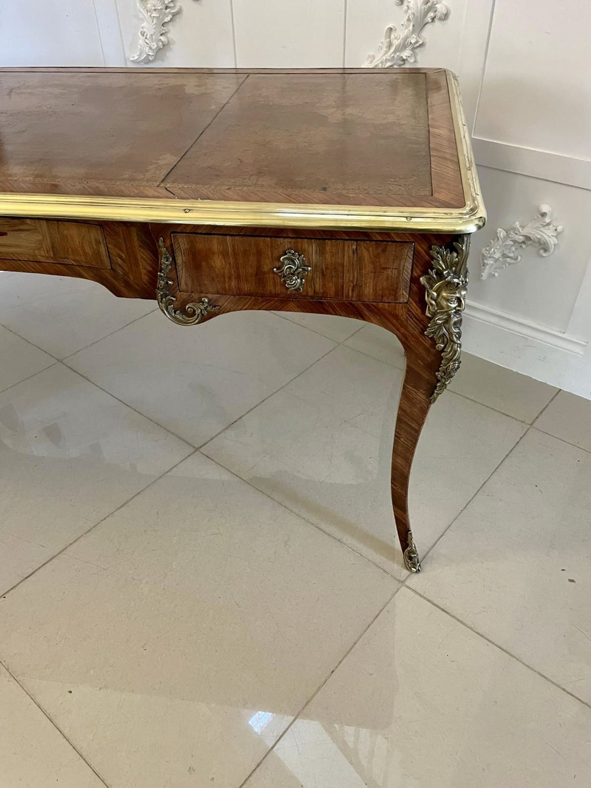 5995.0 Large Antique Quality Freestanding Kingwood Ornate Ormolu Mounted Partners Plat Desk photo