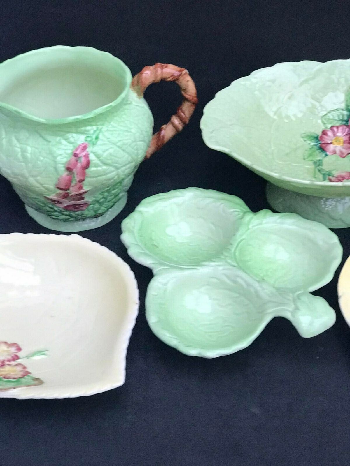 Carlton Ware Dishes Plate Serving Green Foxglove Creamer Plate 4 Pieces Green Decoration English Collectors Antique China photo vintage