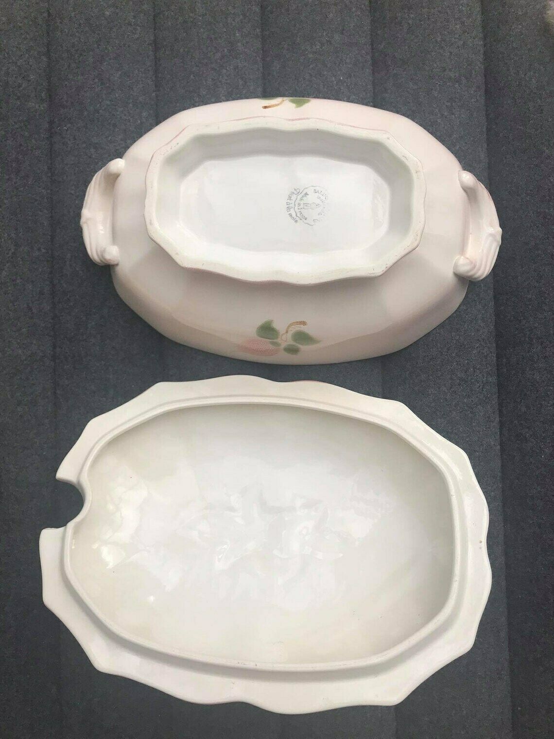 Soup Tureen Vegetable Large Serving Plate Vintage Soft Pink Vintage Majolica Wedding Gift Mid Century By Salins Les Bains Hand Painted photo vinterior