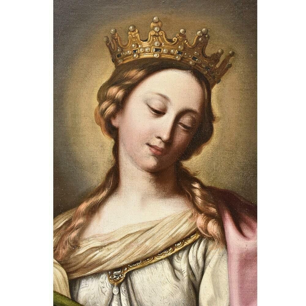 Religious Paintings On Canvas, Christian Paintings, Saint Catherine, 1700s.  (Qrel 338) photo for sale