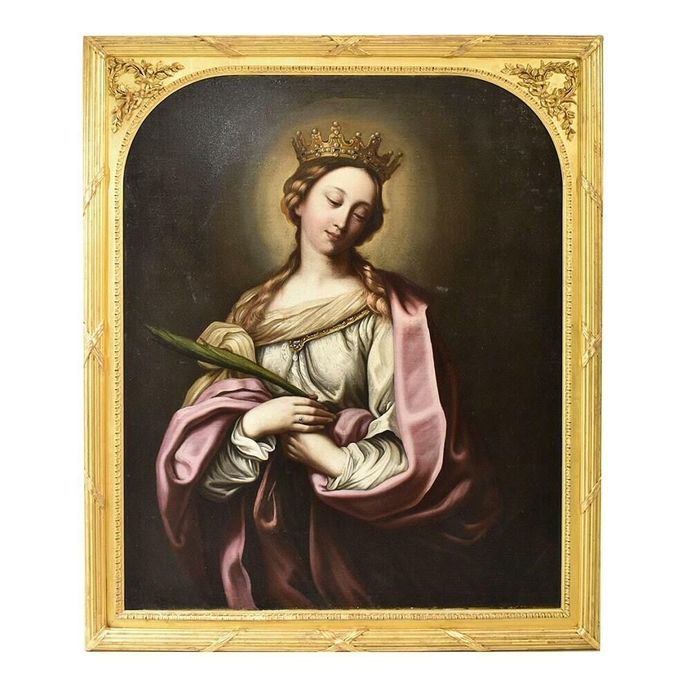 Religious Paintings On Canvas, Christian Paintings, Saint Catherine, 1700s.  (Qrel 338)