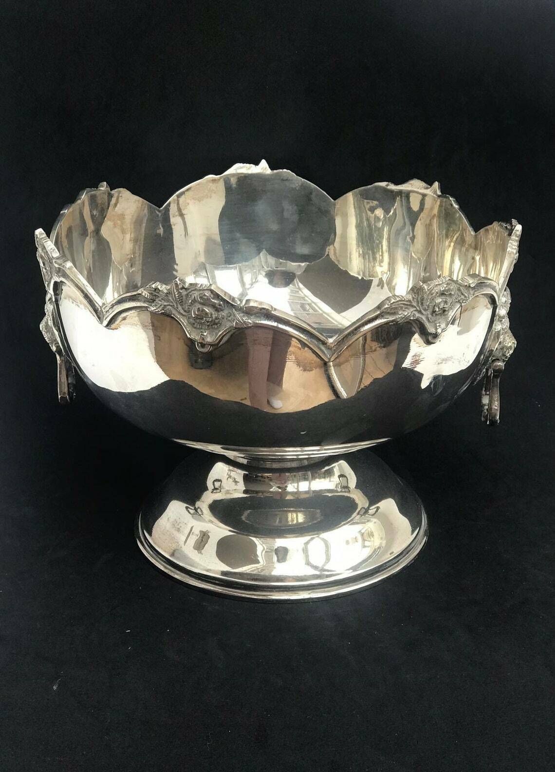 Centerpiece Fruit Bowl 900 Sterling Silver Egyptian Fruit Bowl Footed Fruit Dish Double Handled Lion Vintage Luxury Wedding Gift photo for sale