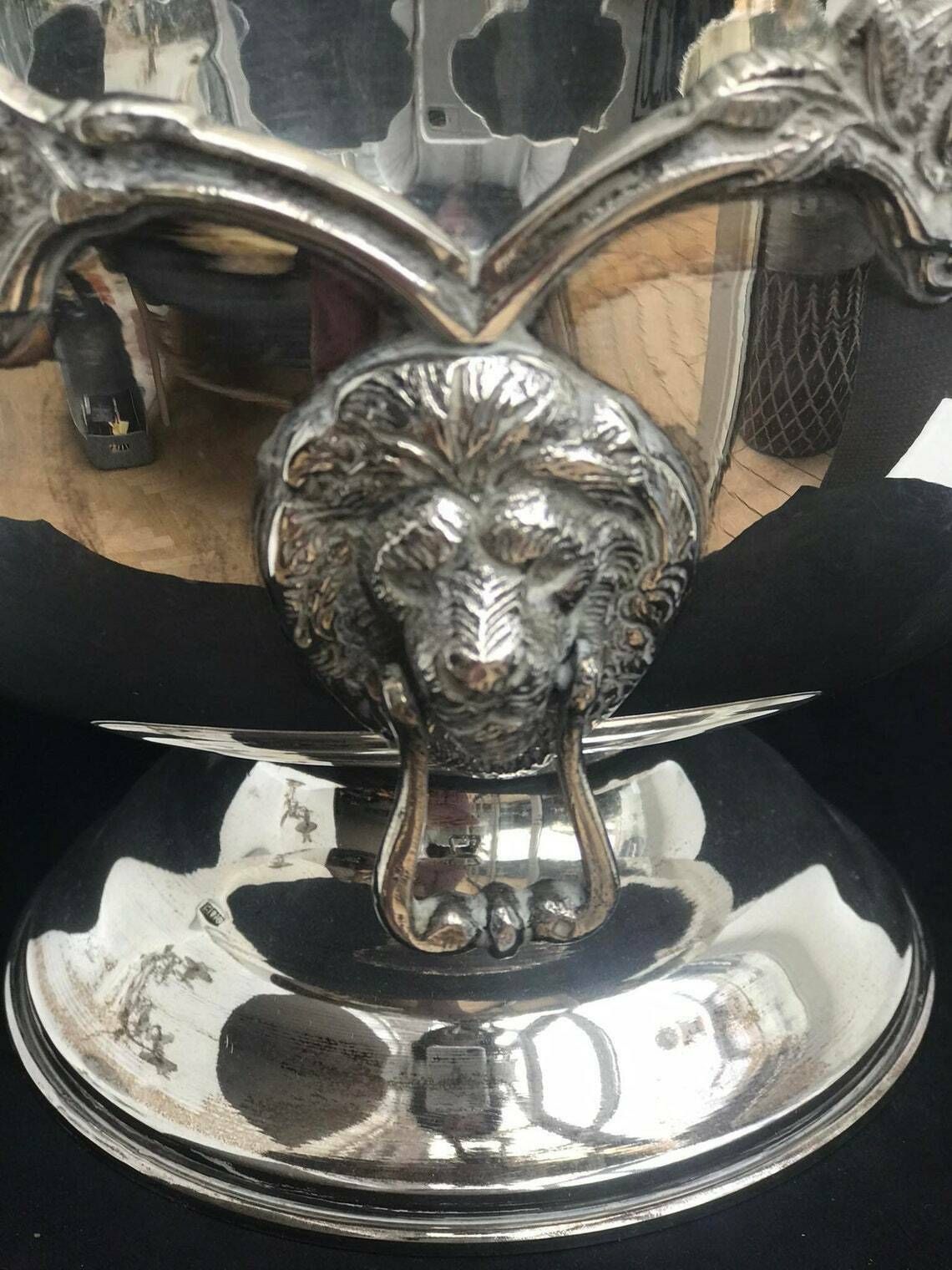 Centerpiece Fruit Bowl 900 Sterling Silver Egyptian Fruit Bowl Footed Fruit Dish Double Handled Lion Vintage Luxury Wedding Gift photo buy