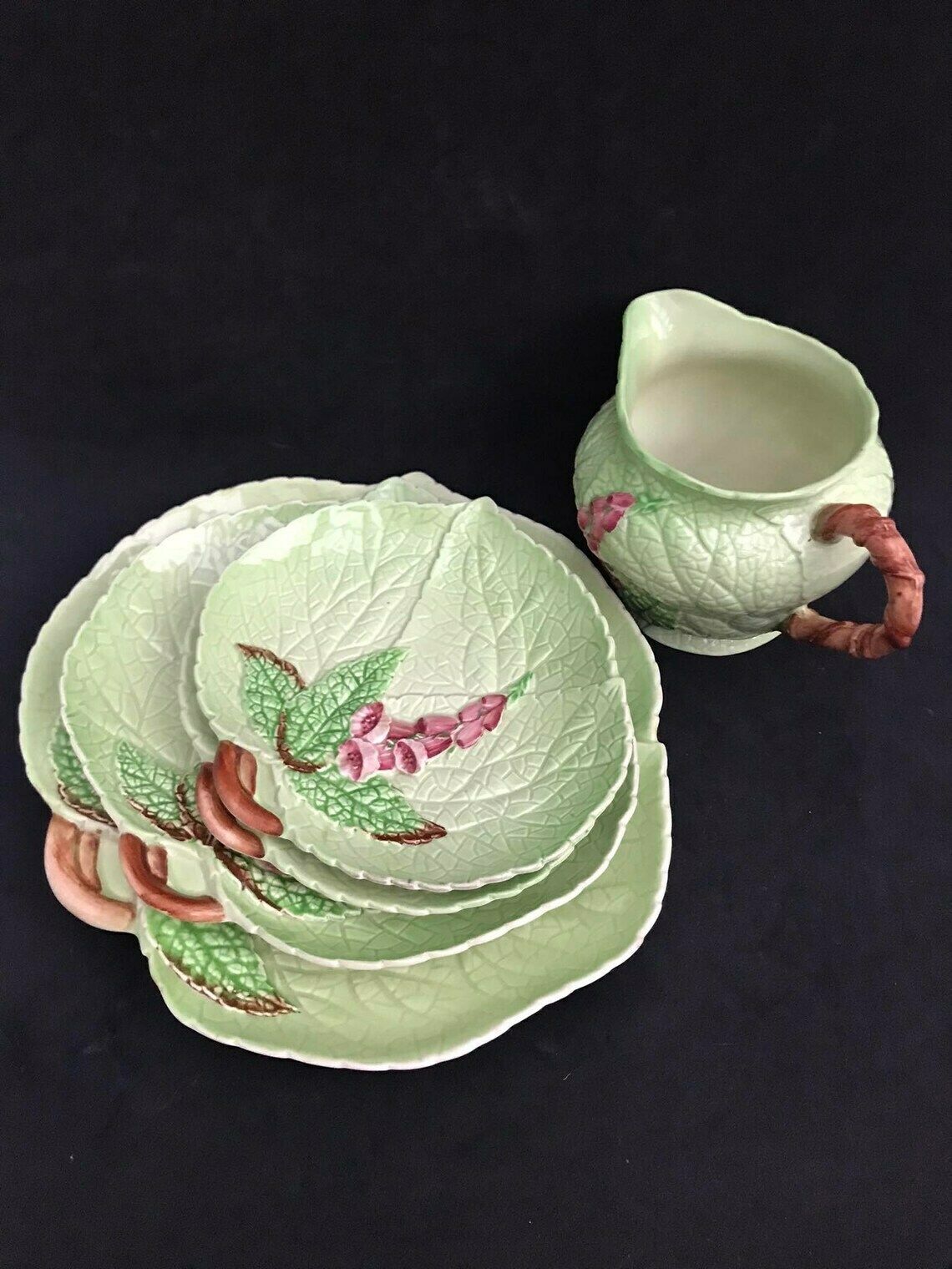 Carltonware Dishes Plate Serving Green Foxglove Creamer Plate 4 Pieces Green Decoration English Collectors Antique China photo for sale