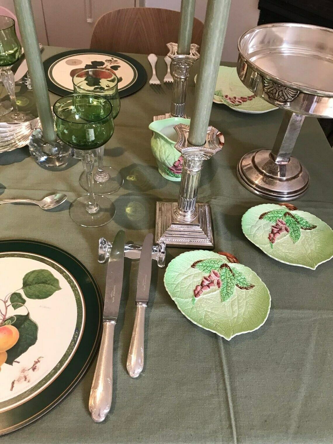 Carltonware Dishes Plate Serving Green Foxglove Creamer Plate 4 Pieces Green Decoration English Collectors Antique China photo vinterior