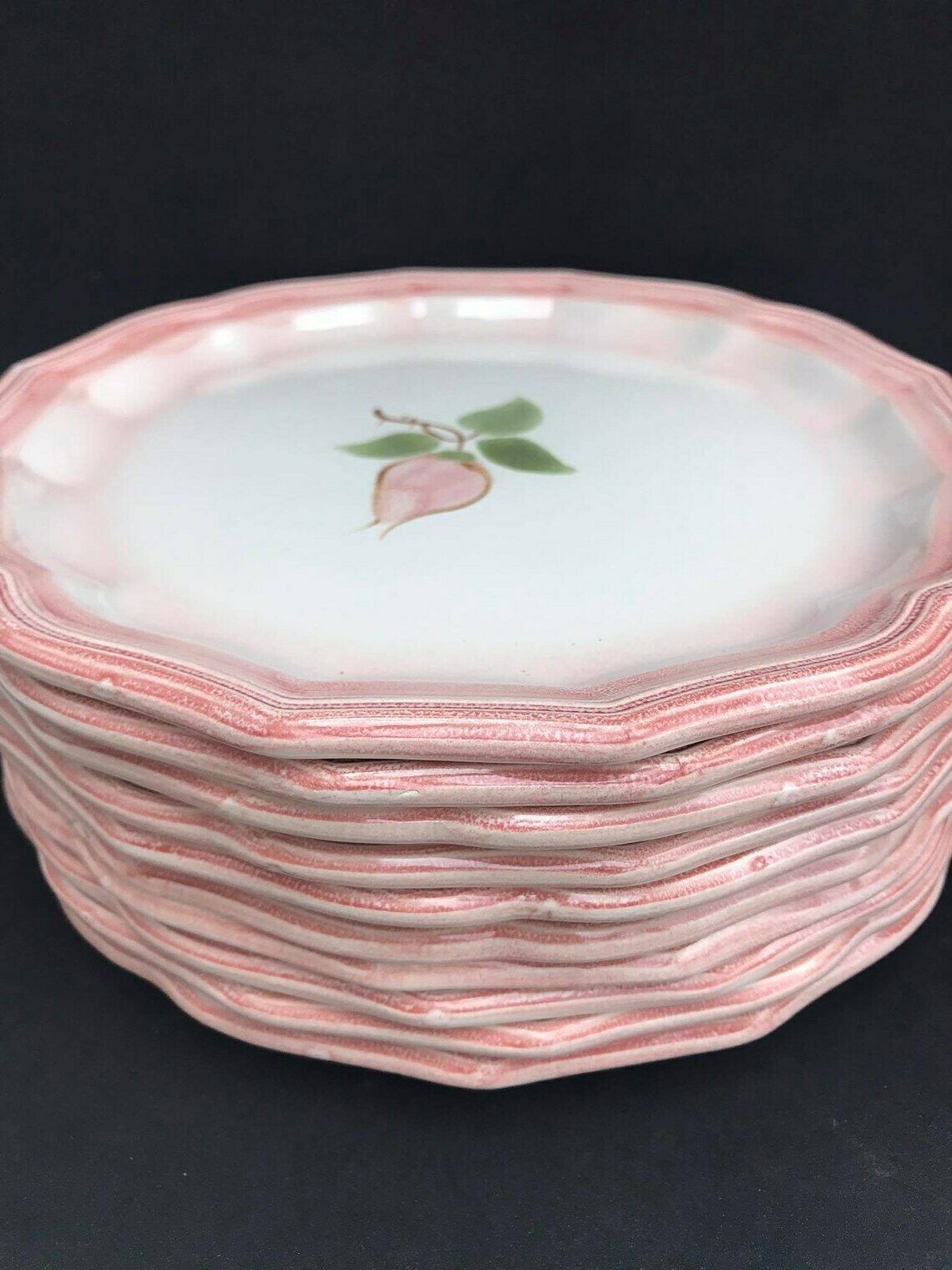 photo furniture Dessert/ Entree/Cheese Plates Dishes Soft Pink Vintage Majolica Dinnerware Set, Made In The Mid Century By Salins Les Bains Hand Painted