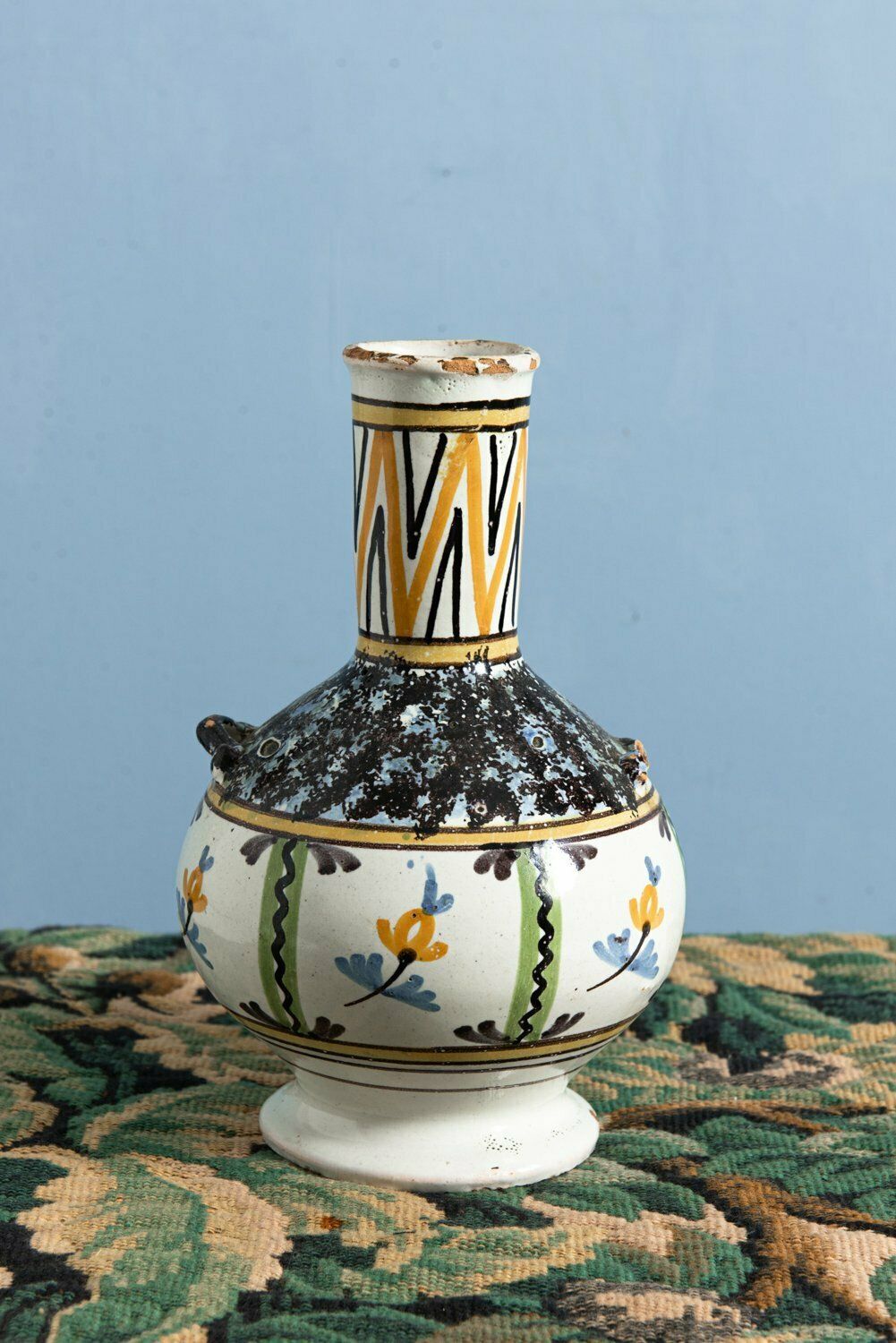 Nevers Faience Yellow Andf Black Floral Bottle 18th Century