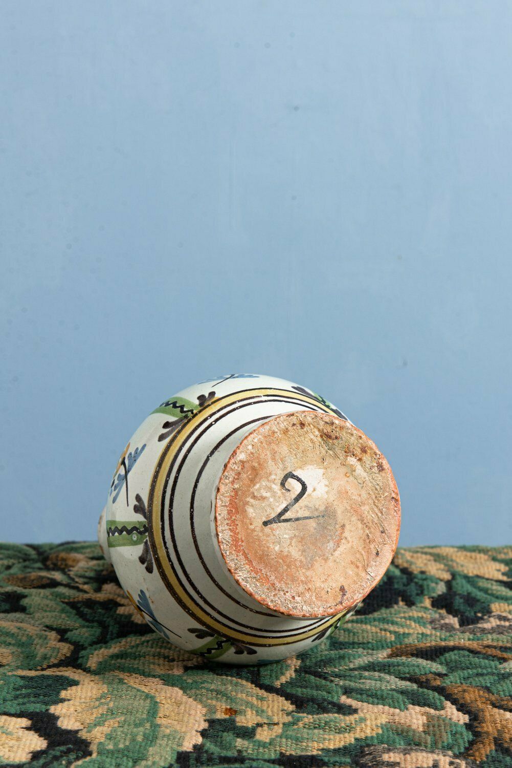 Nevers Faience Yellow Andf Black Floral Bottle 18th Century photo vinterior