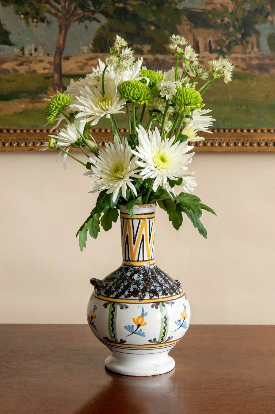 Nevers Faience Yellow Andf Black Floral Bottle 18th Century photo buy