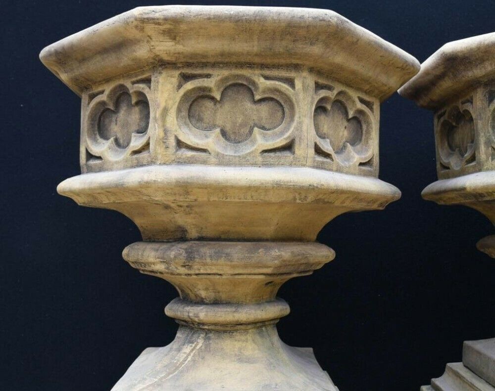 Gothic Stone Garden Urns   Octagonal On Pedestal Base Architectural photo vinterior