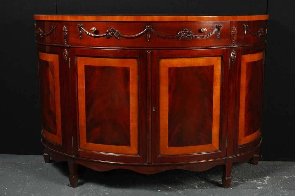 Regency Demi Lune Commode Cabinet Mahogany Satinwood Banding Server photo furniture