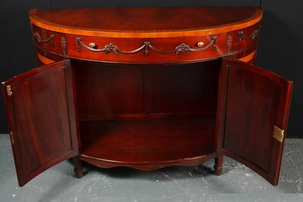 photo vinterior Regency Demi Lune Commode Cabinet Mahogany Satinwood Banding Server