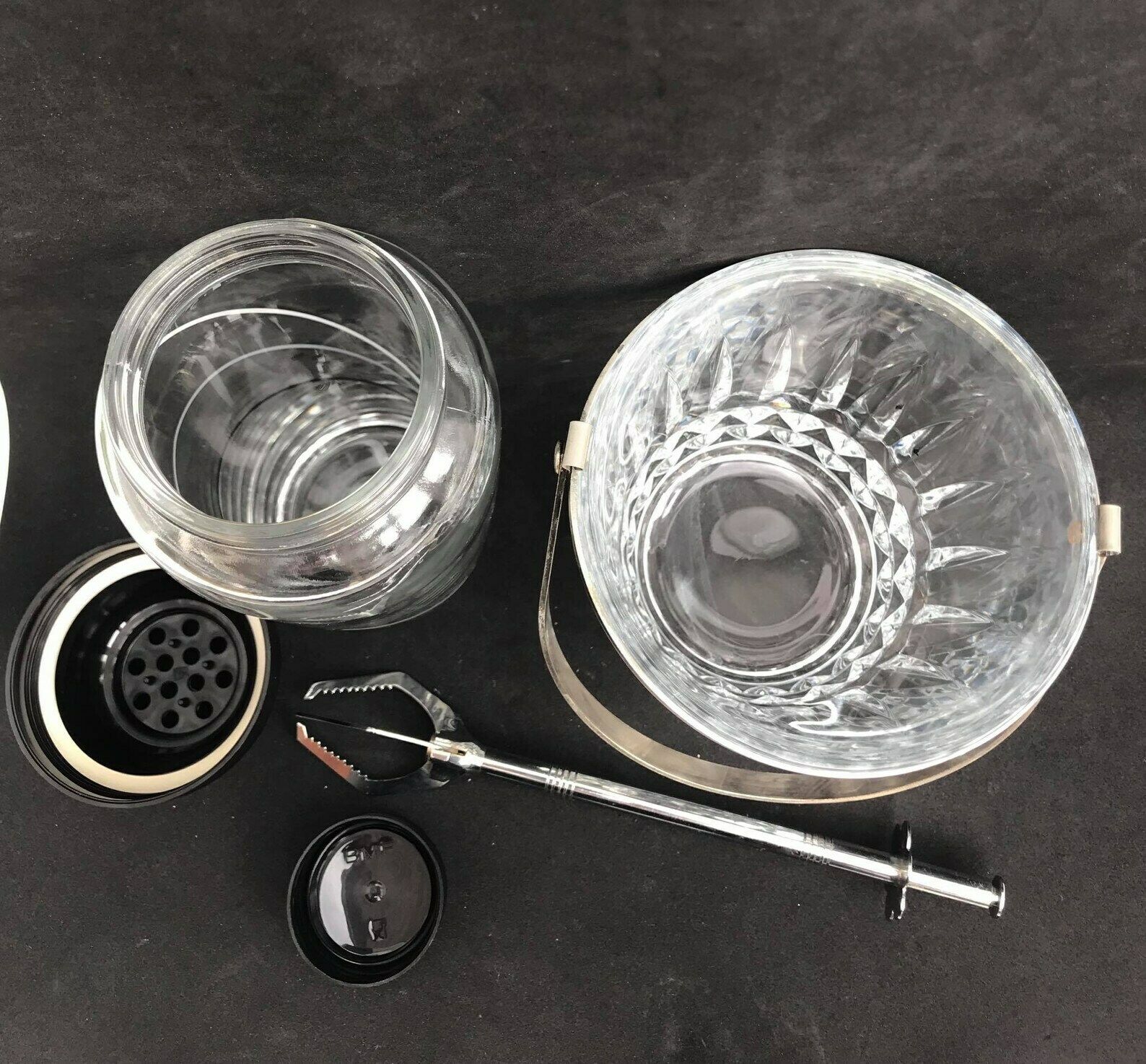 Shaker à cocktail et seau à glace vintage en métal et verre, accessoires de bar Mid Century photo vinterior