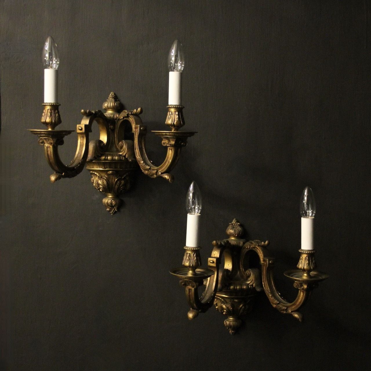 Lighting French 19th C Bronze Antique Wall Sconces photo