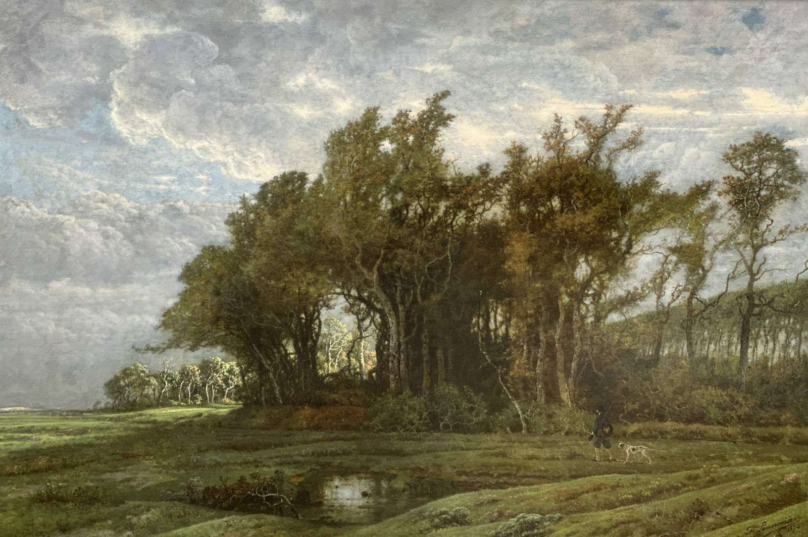 François Lamorinière,  Antwerp 1828 – 1911, Landscape With A Hunter And His Dog, Oil On Mahogany Panel photo furniture