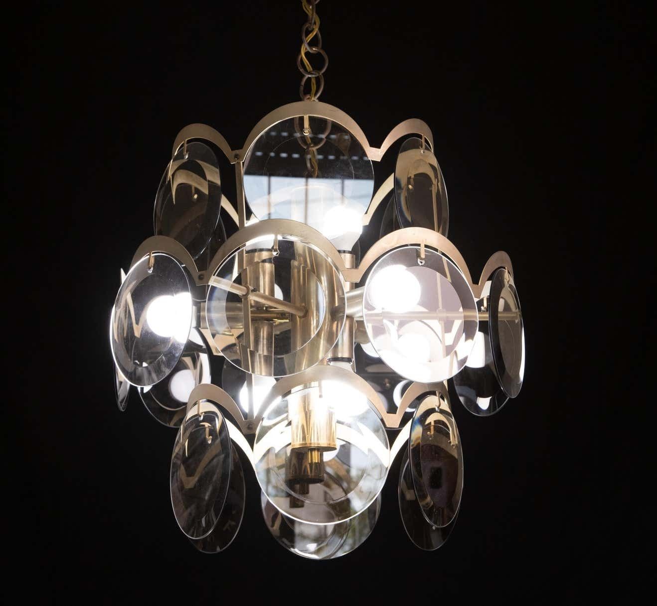 Vistosi Smoked Glass Discs Chandelier, 1960s photo furniture