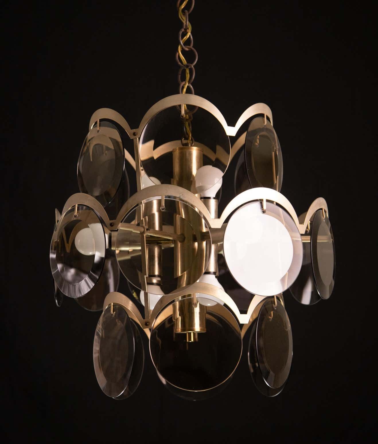 photo furniture Vistosi Smoked Glass Discs Chandelier, 1960s
