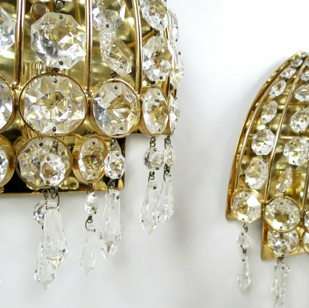 Set Of 2 German Gold Plated And Glass Wall Lamps From Palwa, 1960s photo vinterior