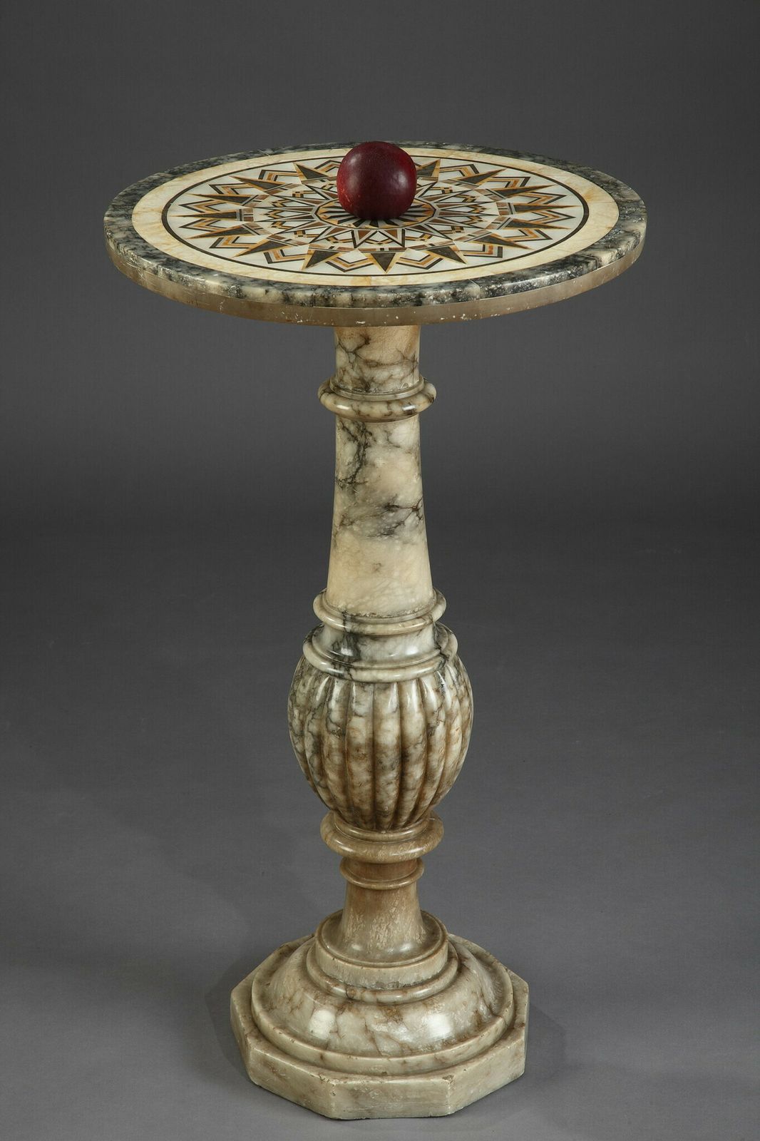 Pedestal Table In Alabaster With Marble Inlaid Top In Italian Style, 16th Century photo furniture