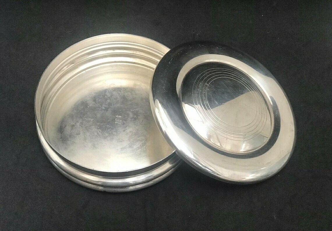 Box Round Silver Plated France Mid Century Desk Accessories, Vanity Man Decor Round Cufflinks Box Jewelry Box Gift For Him Coin Change Box photo furniture